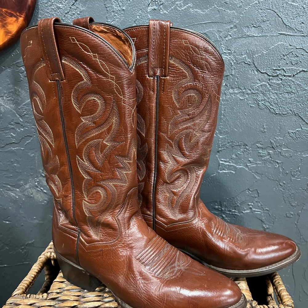 DAN POST Men's Brown Leather Western Boots size 8 EUC